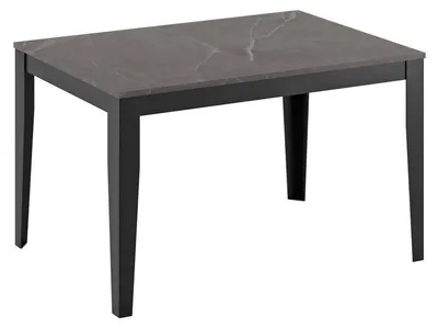 Produktbild von Ausziehbarer großer Tisch 130–290 cm mit anthrazitfarbener Marmor-Melaminplatte und schwarzen Metallbeinen – modernes und vielseitiges Designmöbel