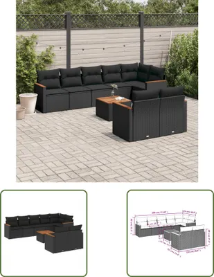 Produktbild von The Living Store 9-tlg. Garten-Sofagarnitur mit Kissen Schwarz Poly Rattan