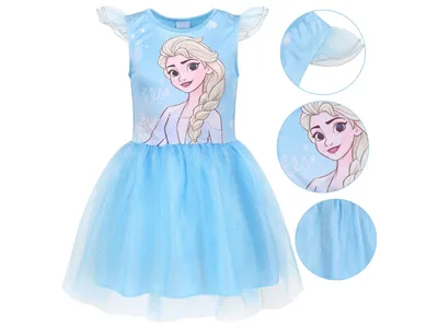 Obrázek produktu pro Frozen Elsa Modré tylové šaty s krátkým rukávem, dívčí šaty 128-134