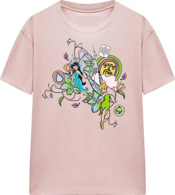 Imagen del producto de Camiseta para mujer de Disney Fairies, diseño "Joven y libre", modelo TV25785 (talla XXL), color rosa