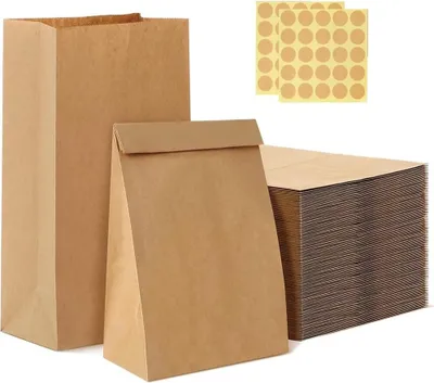 Produktbild von 60 Stück Papiertüten Klein mit Aufkleber, Geschenktüten Braun