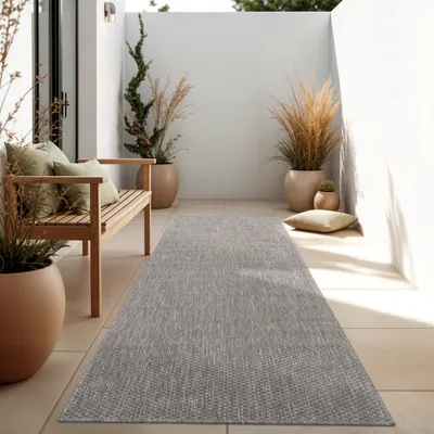 Produktbild von In- & Outdoor Teppich Flachgewebe einfarbig modern wetterfest für Terrasse Küche Grösse 80x250 cm