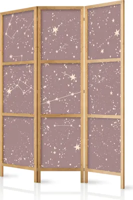Produktbild von 3-teiliger Einseitiger Vlies Japanischer Paravent - Night Sky - Artistic Constellations and Stars in Pastel Shades 135x172 cm Muster f-C-10104-bh-a