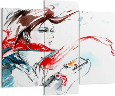 Produktbild von Bild auf Leinwand - Leinwandbild - Frau Schal Telefon Illustration - 130x100cm - Wand Bild - Wanddeko - Leinwanddruck - Bilder - Kunstdruck - Leinwand bilder - Wandkunst - CB130x100-3015