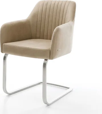 Produktbild von DELIFE Freischwinger Greg-Flex Mikrofaser Beige Vintage Freischwinger flach Edelstahl Taschenfederkern