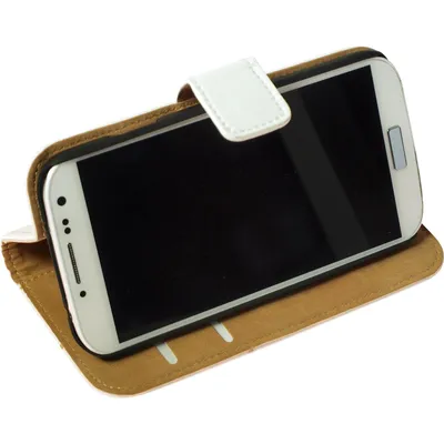 Produktbild von PhoneNatic Kunst-Lederhülle kompatibel mit Samsung Galaxy S4 - Wallet weiß + 2 Schutzfolien