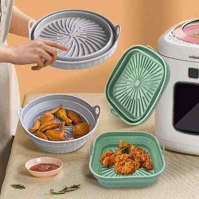 Immagine prodotto di Tenditori in silicone per accessori per friggitrici ad aria, grigi, di forma quadrata, per padelle quadrate