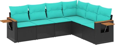 Produktbild von 6-tlg. Garten-Sofagarnitur mit Kissen Schwarz Poly Rattan