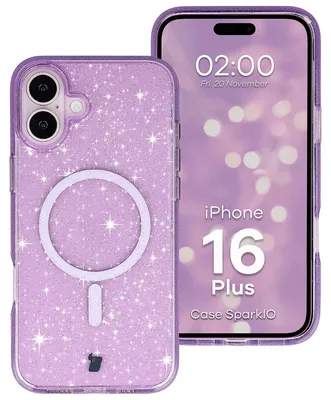 Produktbild von Glitzer Hülle mit Magnetring für iPhone 16 Plus, Bizon Case SparklO, Transparent-Violet mit Glitzer