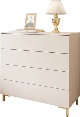Produktbild von Kommode LINA KASCHMIR 4S mit LED Beleuchtung Gold Matt Füße Push to Open