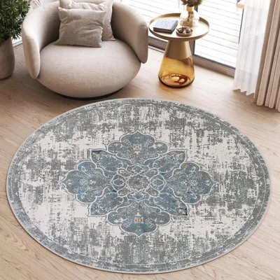 Obrázek produktu pro Tapiso Koberec VALLEY Round Vintage Grey Blue Ložnice 200 x 200 cm