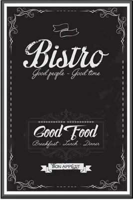 Produktbild von Wallario Wandbild Bistro-Design in schwarz-weiß, Größe: 61 x 91,50 cm, Poster mit schwarzem Aluminiumrahmen