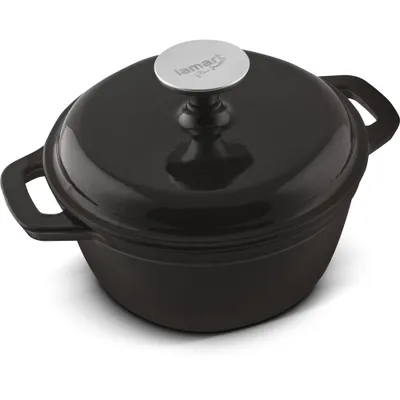 Obrázek produktu pro LAMART LT1207 Hrnec, vnitřní a vnější smaltovaná vrstva odolává odření a praskání, odolnost vůči vysokým teplotám do 280°C, Litina, černá, 1,5 L, Ø 18cm; výška 9,7 cm