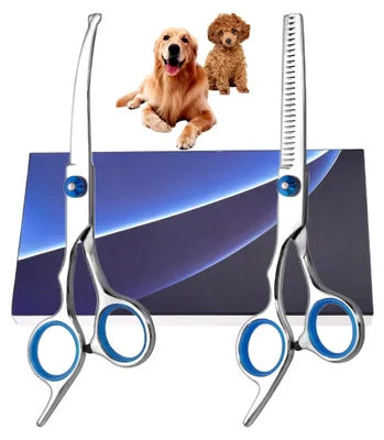 Produktbild von Hunde Scheren, Gebogene Schere für Hund und Katze, Sicherheitsrunde Spitze Grooming Schere, Edelstahl-Fellschere