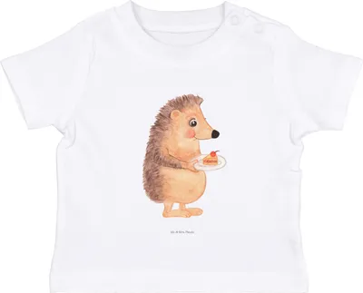 Produktbild von Mr. & Mrs. Panda T-Shirt Igel Kuchenstück 6. - 12. Monat - Weiß - Geschenk, Kuchen, Backen, Baby Kurzarmshirt, Kleinkind Shirt, Lustige Sprüche, Geburtstagskuchen