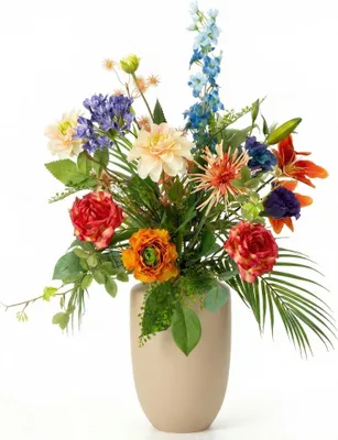 Produktbild von Kunstblumenstrauß Colorful Bloom Deluxe 70cm – Real Touch Blumenstrauß mit 18 Stielen – Pflegefreie Premium Dekoblumen – Bunter Deko Strauß für Wohnzimmer Büro Gastronomie