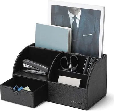 Produktbild von Schwarzes Leder-Büro-Organizer-Set mit Schublade