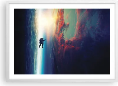 Produktbild von Gerahmtes Poster - Weißer Rahmen - Kosmos Astronaut Planet - 70x50 cm - Wand Bild - Wanddeko - Wandbilder - Kunstposter - Wandposter - Bilderrahmen - Bilder - Kunstdruck - P2WAA70x50-5049