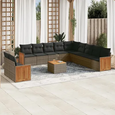 Produktbild von Design 12-tlg. Garten-Sofagarnitur mit Kissen Grau Poly Rattan, Gartenmöbel-Sets 2024 Neu
