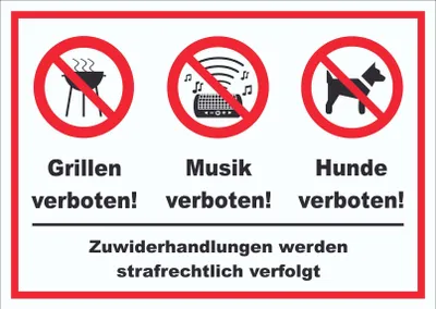 Produktbild von Grillen Musik Hund verboten Schild A5 (148x210mm)