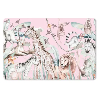 Produktbild von MuchoWow® Schreibtischunterlage Wasserfarben - Tiere - Dschungel - Rosa - Mädchen - Kinder - Kinder 60x40 cm - XXL Mauspad - Großes Mauspad