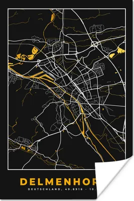 Produktbild von MuchoWow® Poster Karte - Delmenhorst - Gold - Stadtplan - Deutschland 40x60 cm - Plakate für die Wand - Poster Babyzimmer
