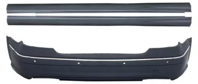 Productafbeelding van Achterbumper en zijschrijf voor de MERCEDES E-klasse W211, modeljaren 2003-2009, met parkeersensoren (PDC).