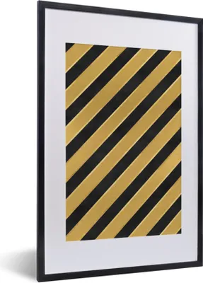 Produktbild von MuchoWow® Gerahmtes Poster Muster - Streifen - Gold - Schwarz 40x60 cm - Poster mit Schwarzem Bilderrahmen Wandposter Rahmen Foto Bilder - Poster in Rahmen