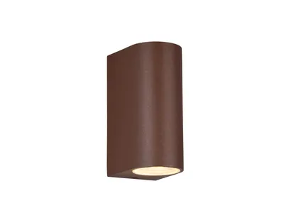A single brown outdoor wall light is shown against a white background.