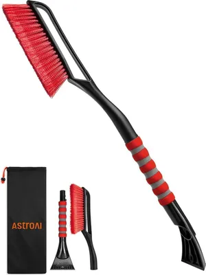Obrázek produktu pro AstroAI Škrabka na led do auta Šlehač 68 cm dlouhý s velkým okrajem a ergonomickou pěnovou rukojetí červený