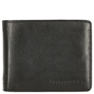 A black leather wallet is shown flat against a white background.