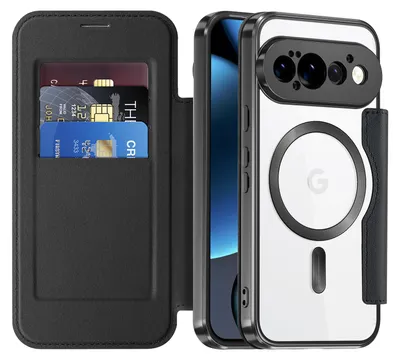 Produktbild von Klapphülle für Google Pixel 11 Pro Kompatibel mit Magsafe, Klar Überzug Kartenhalter Ledertasche mit Kameraschutz Schwarz