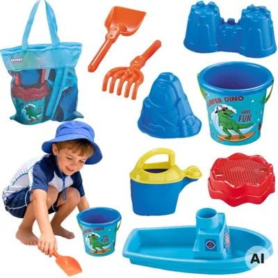 Produktbild von WOOPIE Sandspiel-Set mit Boot und Tasche Zubehör 9 Stk. Blau Strand