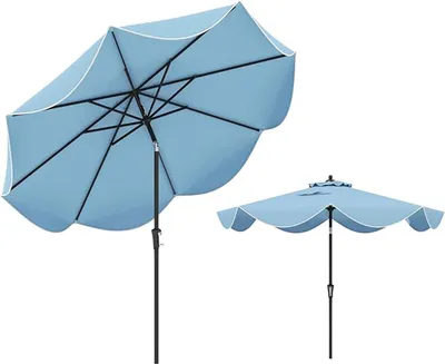 Produktbild von 280 CM Garten-Sonnenschirm, Außenschirm mit Sonnenschutz & Metallrahmen & 8 Streben und Kippschalter, Polyester-Dach, 2-teiliger Mast, Blau
