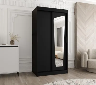 Obrázek produktu pro Šatní skříň 100 cm ZAMIRA se zrcadlem - černá