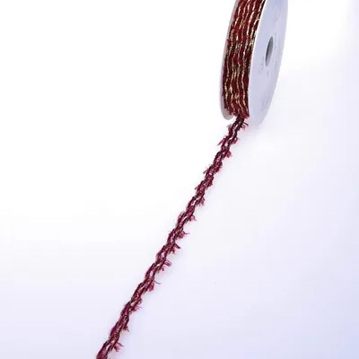 Produktbild von Fransenschnur mit Polyesterfaden - bordeaux-gold - 10 mm breit - Rolle 15 Meter - A18005 -10-15-47