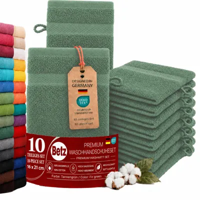 Produktbild von Betz 10 Stück Waschhandschuhe 16x21 cm PREMIUM 100% Baumwolle Farbe: tannengrün