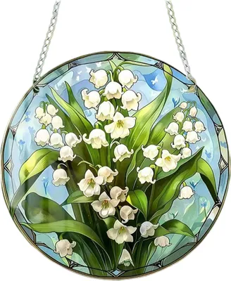 Produktbild von Hängende Dekoration aus Buntglas mit Blumenmotiv für Wohnzimmer, Wand- oder Fensterdekoration, farbenfroher Acryl-Sonnenfänger-Anhänger A