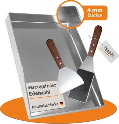 Produktbild von Plancha Grillplatte Edelstahl 4 mm 40x29,5 cm mit Rand & Spachteln