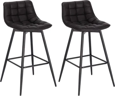 Produktbild von Bolt Edge Leder-Barhocker – Schwarz – Mit Rückenlehne – 43x35x88cm – 2er-Set – Modern