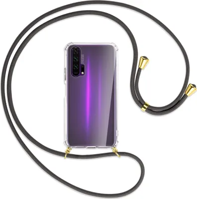 Produktbild von Handykette Backcover-Schutzhülle mit Band (Metall goldfarben) für Honor 20 Pro - dunkelgrau