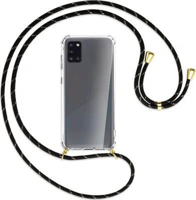 Produktbild von Handykette Backcover-Schutzhülle mit Band (Metall goldfarben) für Samsung Galaxy A31 - schwarz/gold