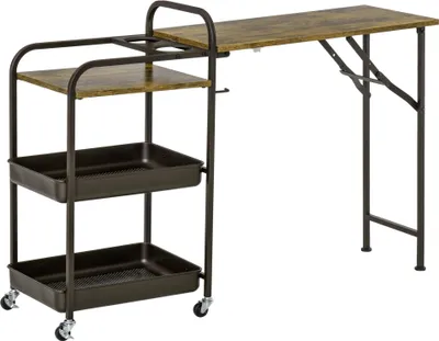 Image de Chariot de cuisine Fortuna Lai avec plateau rabattable, 2 plateaux, roulettes et patins réglables pour la cuisine et la salle à manger