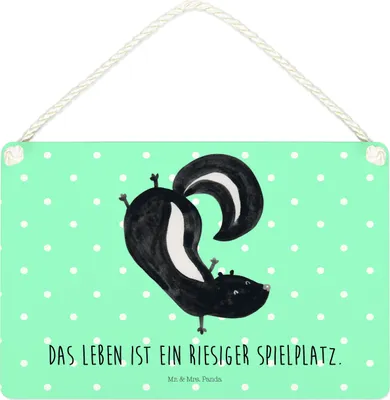 Produktbild von Mr. & Mrs. Panda Schild Stinktier Handstand DIN A4 - Türkis Pastell - Geschenk, Holzschild, Skunk, holzbild, Stinker, Spielplatz, Wandschild, Wildtier, Türschild
