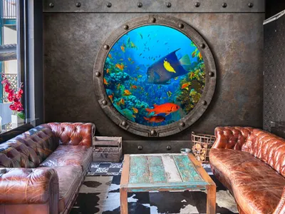 Produktbild von Vlies Fototapete Unterwasserwelt 400x280 cm Tapeten Wandtapete XXL Fensterblick Fische Meer Schiff f-A-0291-a-b