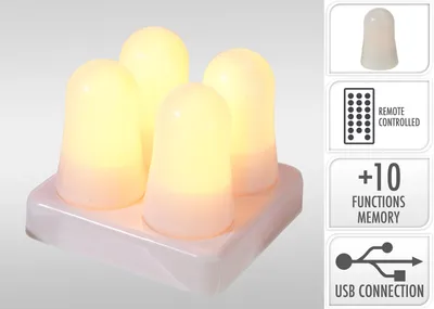 Produktbild von Cilgro LED Teelicht Flammenlampe wiederaufladbar 4 Stück mit Ladestation