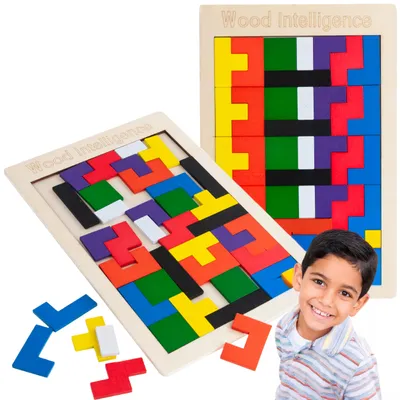 Immagine prodotto di Puzzle in legno a forma di Tetris, Tangram e ispirato al metodo Montessori