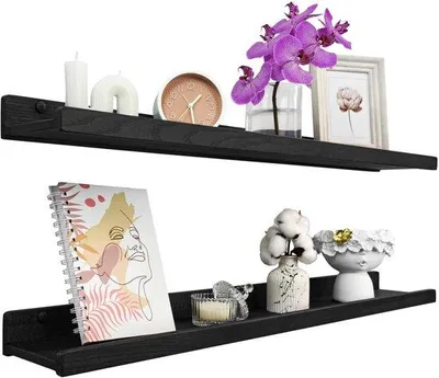 Produktbild von Schwarze Holzwandregal 90cm, Moderne Zwevende Plank, Wandmontage