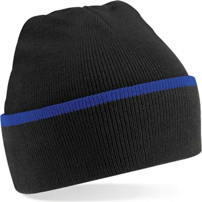 Produktbild von Beechfield B471 | Teamwear Beanie Wintermütze - Farbe: Black/Bright Royal - Größe: One Size