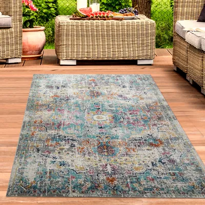 Image de Tapis Outdoor tapis oriental ornements tapis de salon vintage en gris bleu taille - 160 x 230 cm